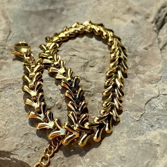 💙 Gold Plated Stainless Steel Wheat Chain Bracelet - Picture 5 of 12